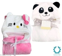 Premium Hooded Microfiber Baby Wrapper for all season Towel IN PINK And BLUE - Cotton, Pack Of :2, Blue